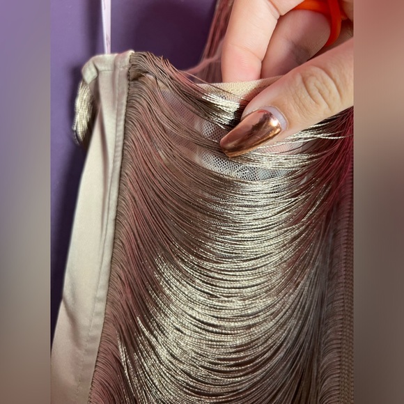 Halterneck Fringe Mini Dress In Olive — Large - Picture 5 of 9